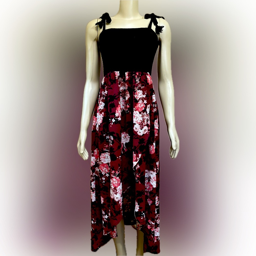 Floral Black and Red Dress